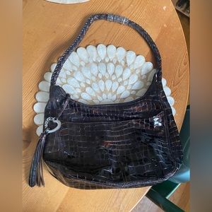 Brighton brown patent leather croc embossed shoulder bag
